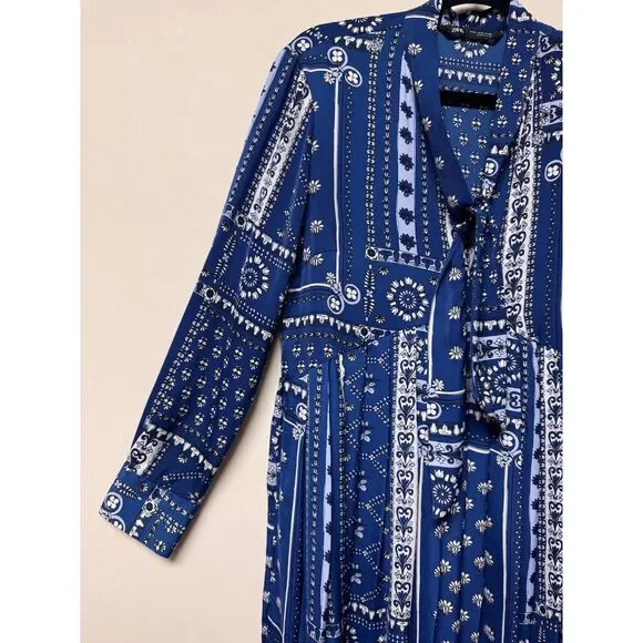 ZARA Patchwork Bandana Print Pleated Skirt Mini Dress w/ Necktie, Sz M - Picture 3 of 12